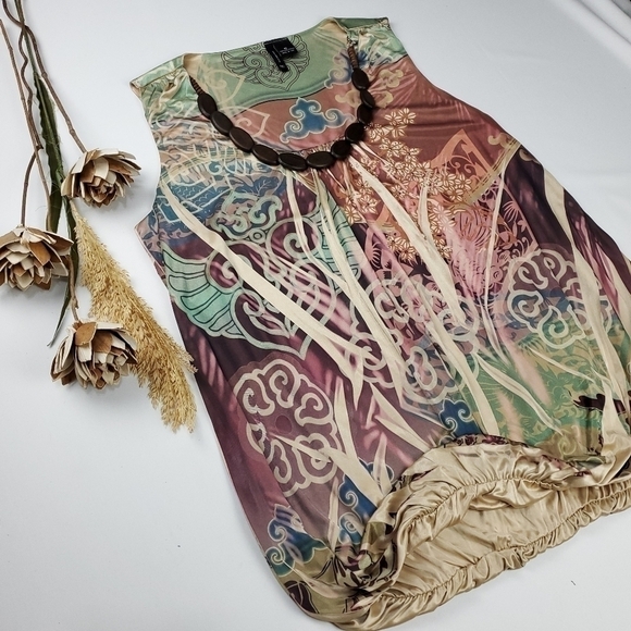 New Gold Multicolored Boho Beaded Blouse XL - Picture 4 of 16